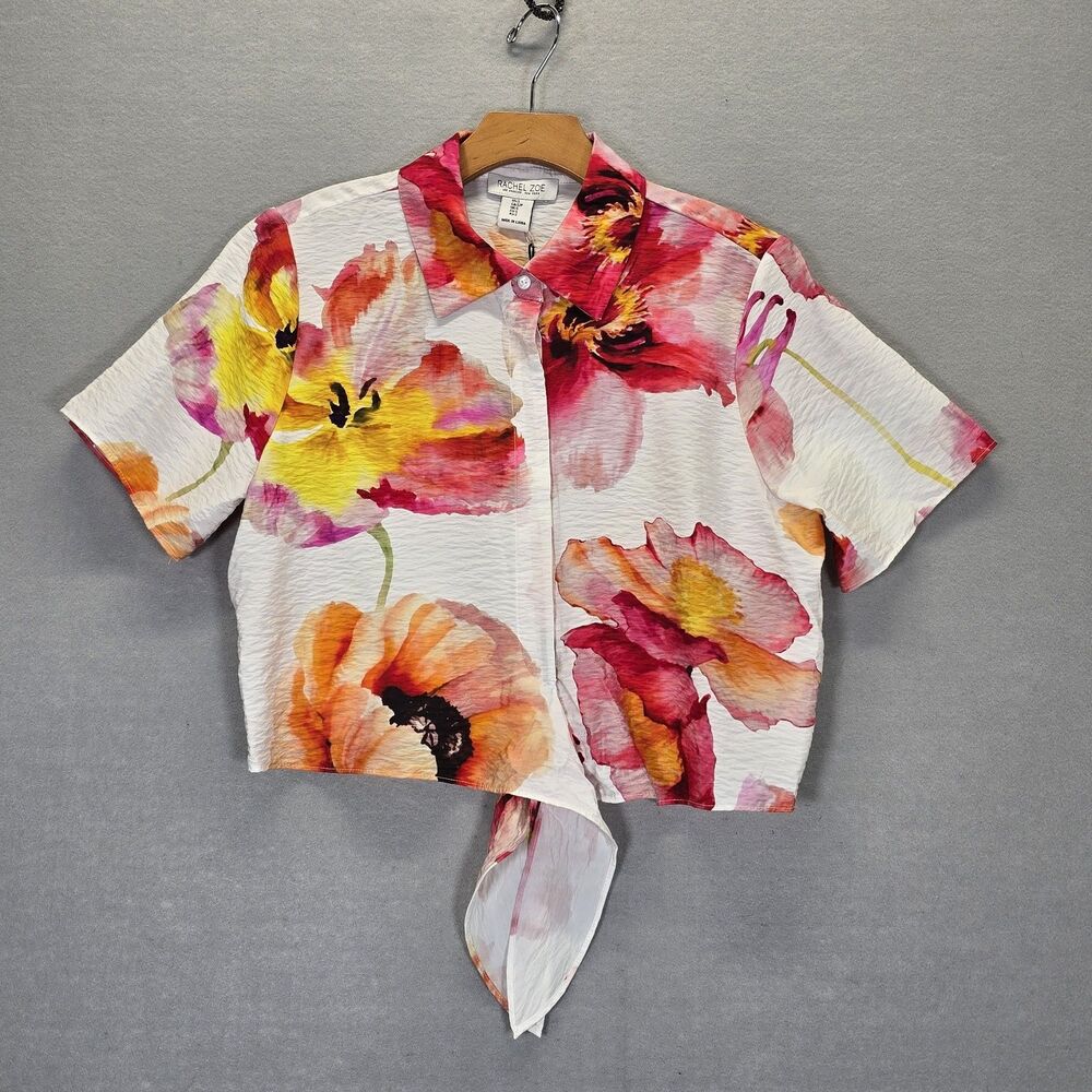 Rachel Zoe Los Angeles New York  Tie Front Floral Top Blouse Size  Small
